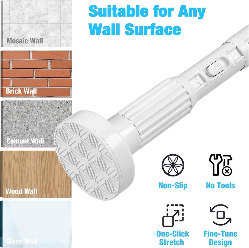 MEXAU White Tension Curtain Rods 41-87 In Extra Long Outdoor Patio Curtain Rods No Drilling Adjustable Heavy Duty Tension Rods for Windows Bathroom Living Room Curtains, Rod Diameter 1.26In - Image 5